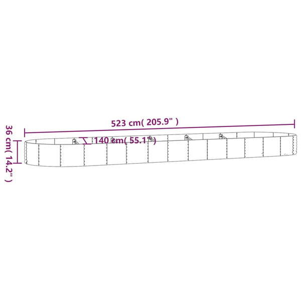 vidaXL Raised Garden Bed Galvanized Steel 523x140x36 cm Brown