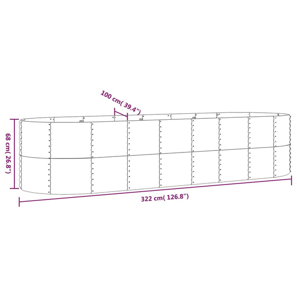 vidaXL Raised Garden Bed Galvanized Steel 322x100x68 cm Green