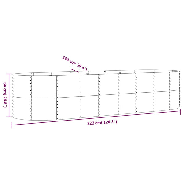 vidaXL Raised Garden Bed Galvanized Steel 322x100x68 cm Anthracite