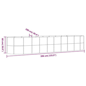 vidaXL Raised Garden Bed Galvanized Steel 396x100x68 cm Gray