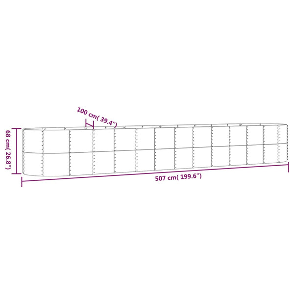 vidaXL Raised Garden Bed Powder-Coated Steel 507x100x68 cm Grey