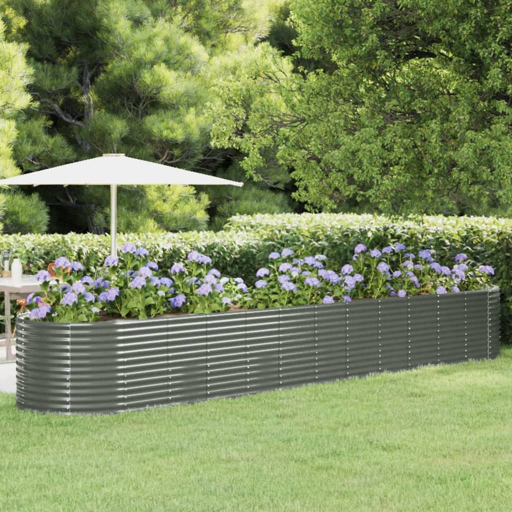 vidaXL Raised Garden Bed Powder-Coated Steel 507x100x68 cm Grey