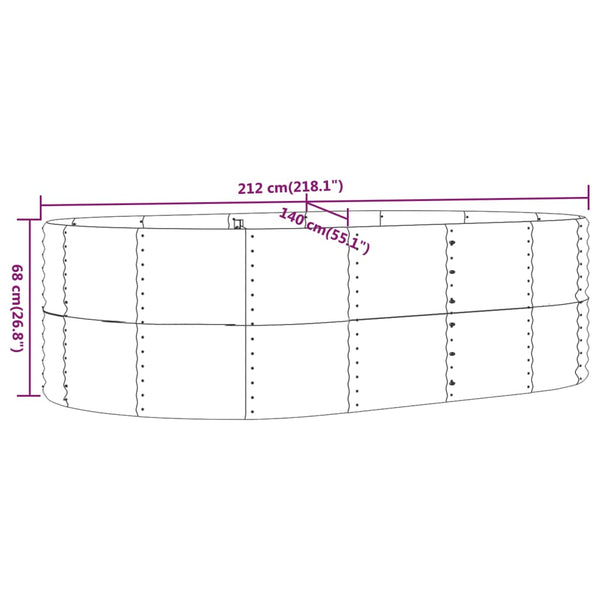 vidaXL Raised Garden Bed Grey 212x140x68 cm Galvanized Steel