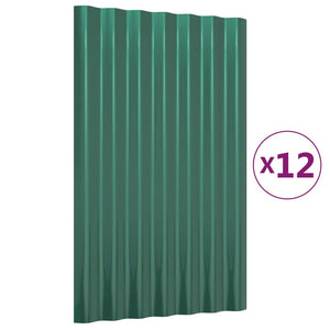 vidaXL Roof Panels 12 pcs. Galvanized Steel Green 60x36 cm