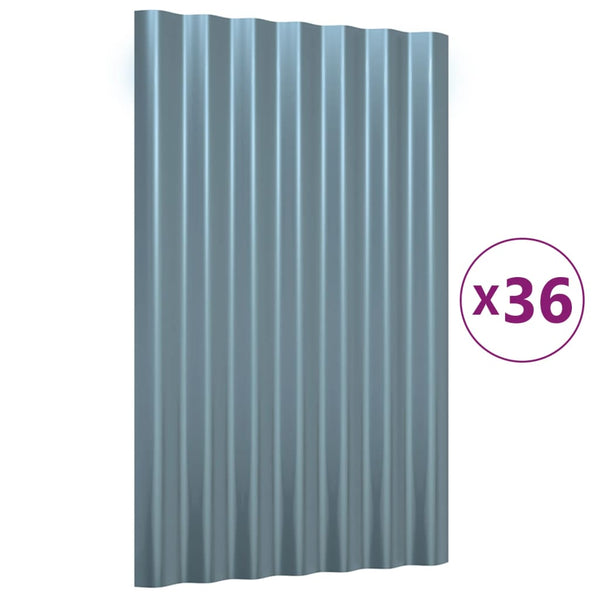 vidaXL Roofing Sheets 36 pcs. Galvanized Steel Grey 60x36 cm