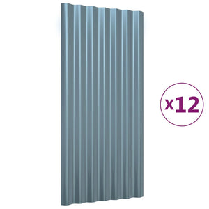 vidaXL Roof Panels 12 pcs. Galvanized Steel Grey 80x36 cm