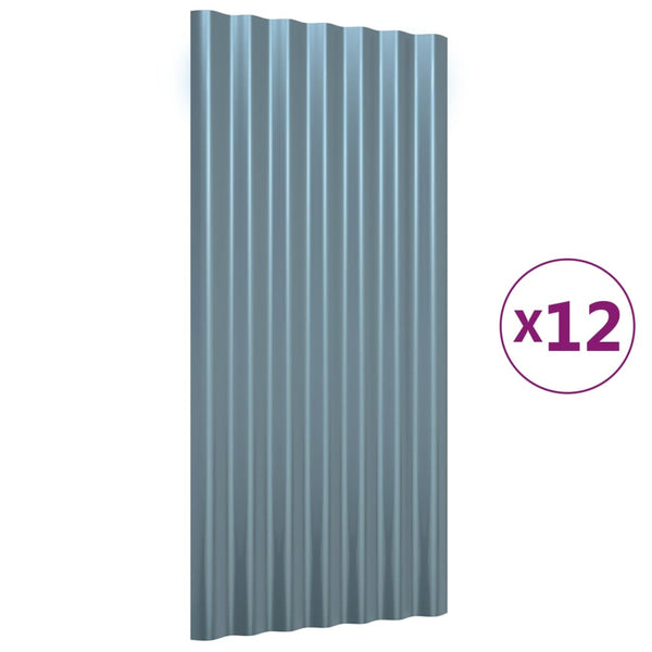 vidaXL Roof Panels 12 pcs. Galvanized Steel Grey 80x36 cm