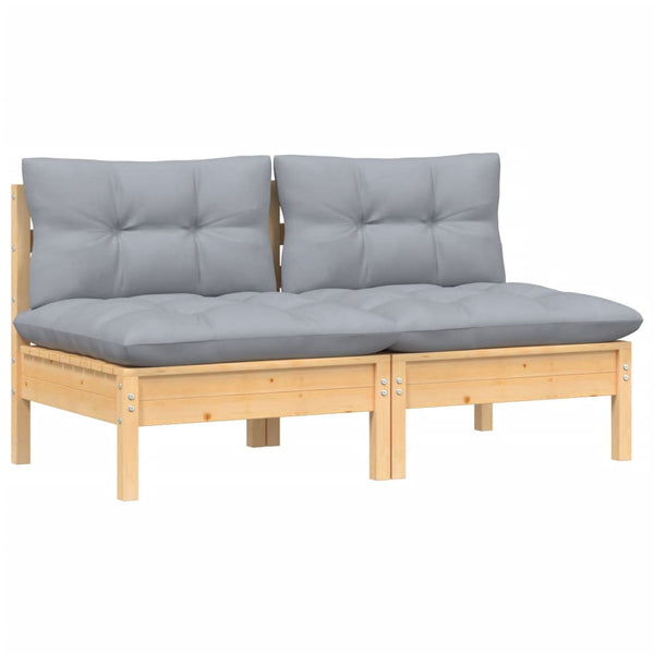 vidaXL 2-Seater Garden Sofa with Gray Cushions Solid Pine Wood