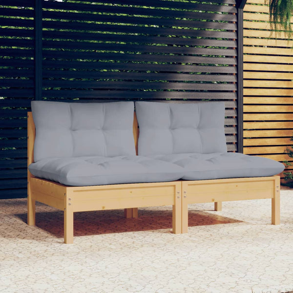 vidaXL 2-Seater Garden Sofa with Gray Cushions Solid Pine Wood