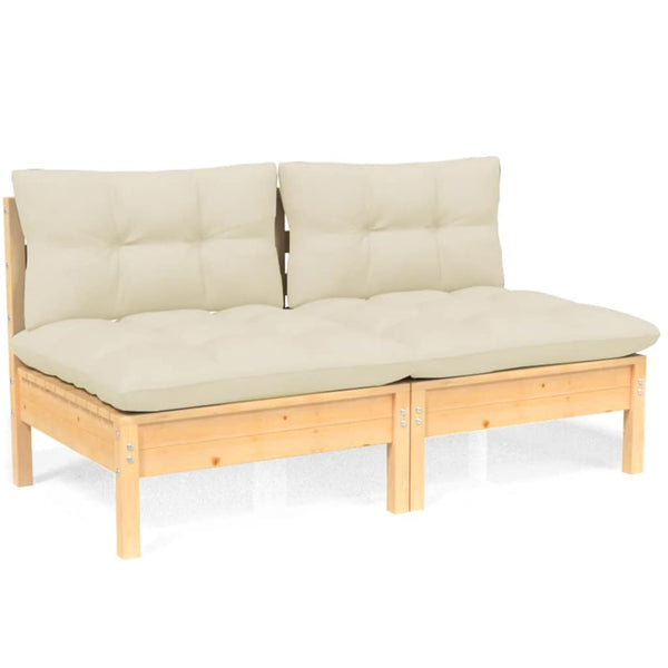 vidaXL 2-Seater Garden Sofa with Cream Cushions Solid Pine Wood
