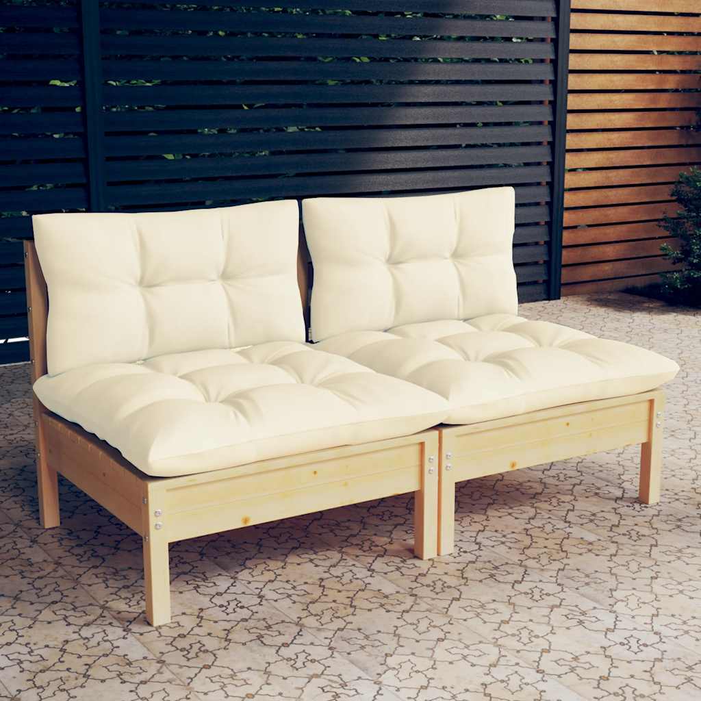 vidaXL 2-Seater Garden Sofa with Cream Cushions Solid Pine Wood