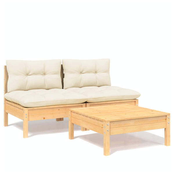 vidaXL 3-piece Garden Lounge Set with Cream Cushions Pinewood