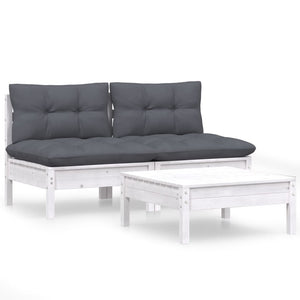 vidaXL 3-Piece Garden Lounge Set with Anthracite Cushions Pinewood