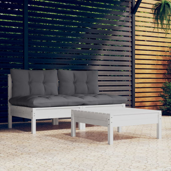 vidaXL 3-Piece Garden Lounge Set with Anthracite Cushions Pinewood