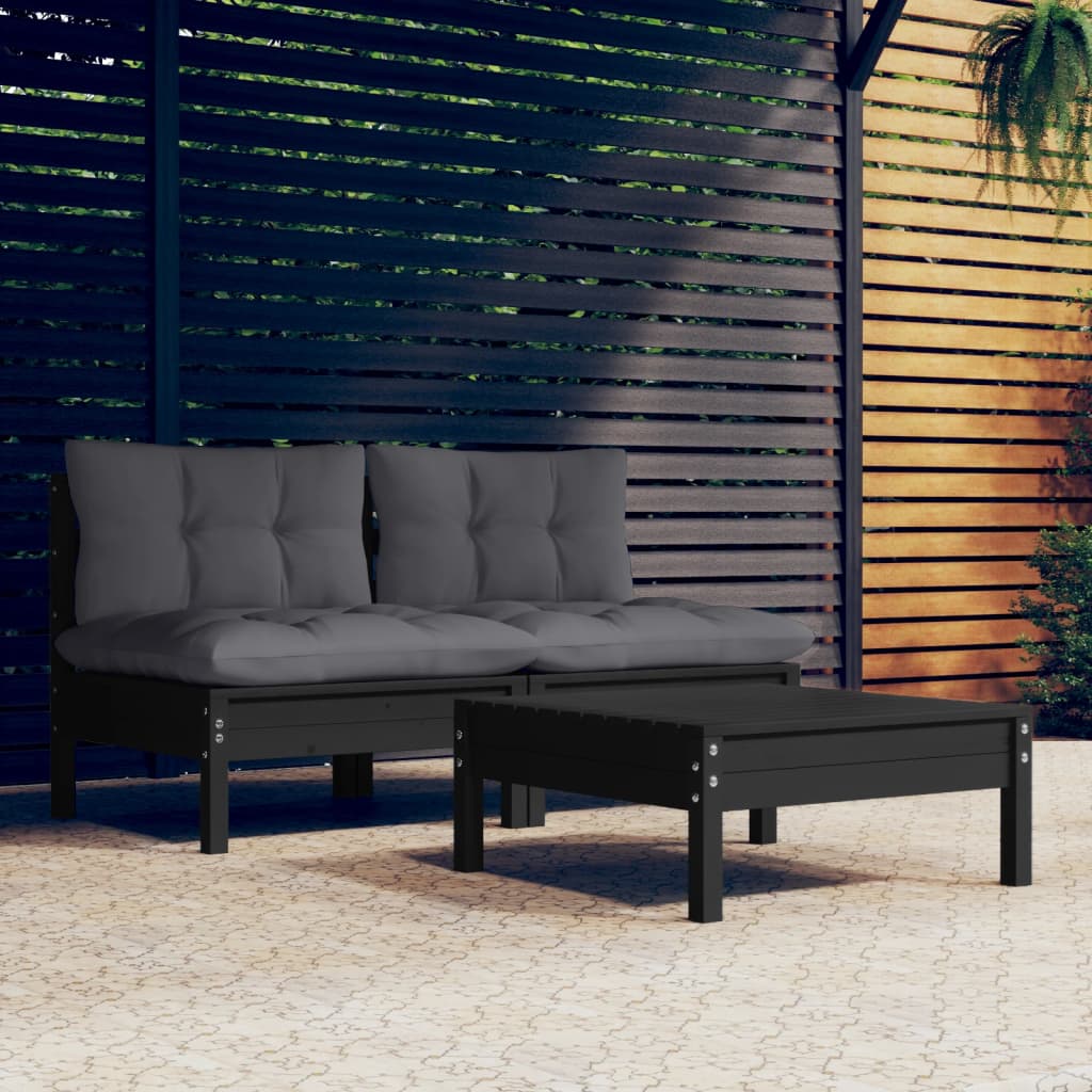 vidaXL 3-Piece Garden Lounge Set with Anthracite Cushions Pinewood