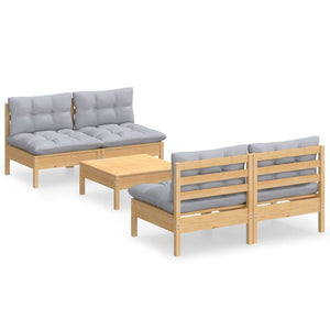 vidaXL 5-Piece Garden Lounge Set with Grey Cushions Solid Pinewood