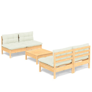 vidaXL 5-piece Garden Lounge Set with Cream Cushions Pinewood