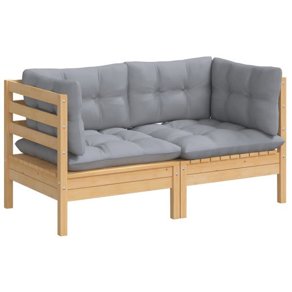 vidaXL 2-Seater Garden Sofa with Gray Cushions Solid Pine Wood