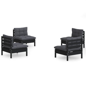 4-tlg. Garten-Lounge-Set mit Anthrazit Kissen Kiefernholz