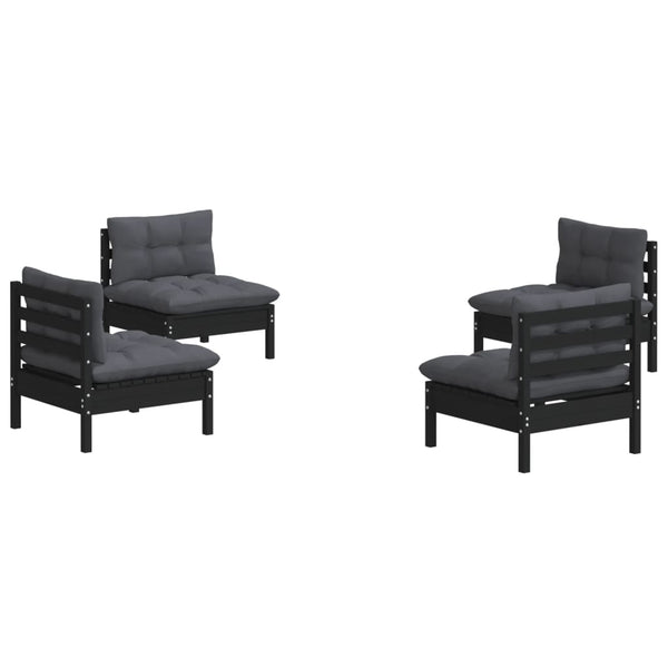 4-tlg. Garten-Lounge-Set mit Anthrazit Kissen Kiefernholz