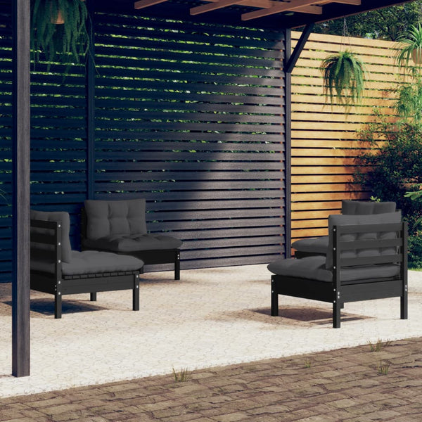 4-tlg. Garten-Lounge-Set mit Anthrazit Kissen Kiefernholz