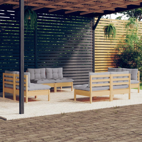 8-tlg. Garten-Lounge-Set mit Grauen Kissen Kiefernholz