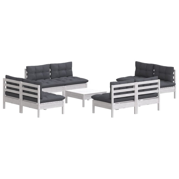 9-tlg. Garten-Lounge-Set mit Anthrazit Kissen Kiefernholz