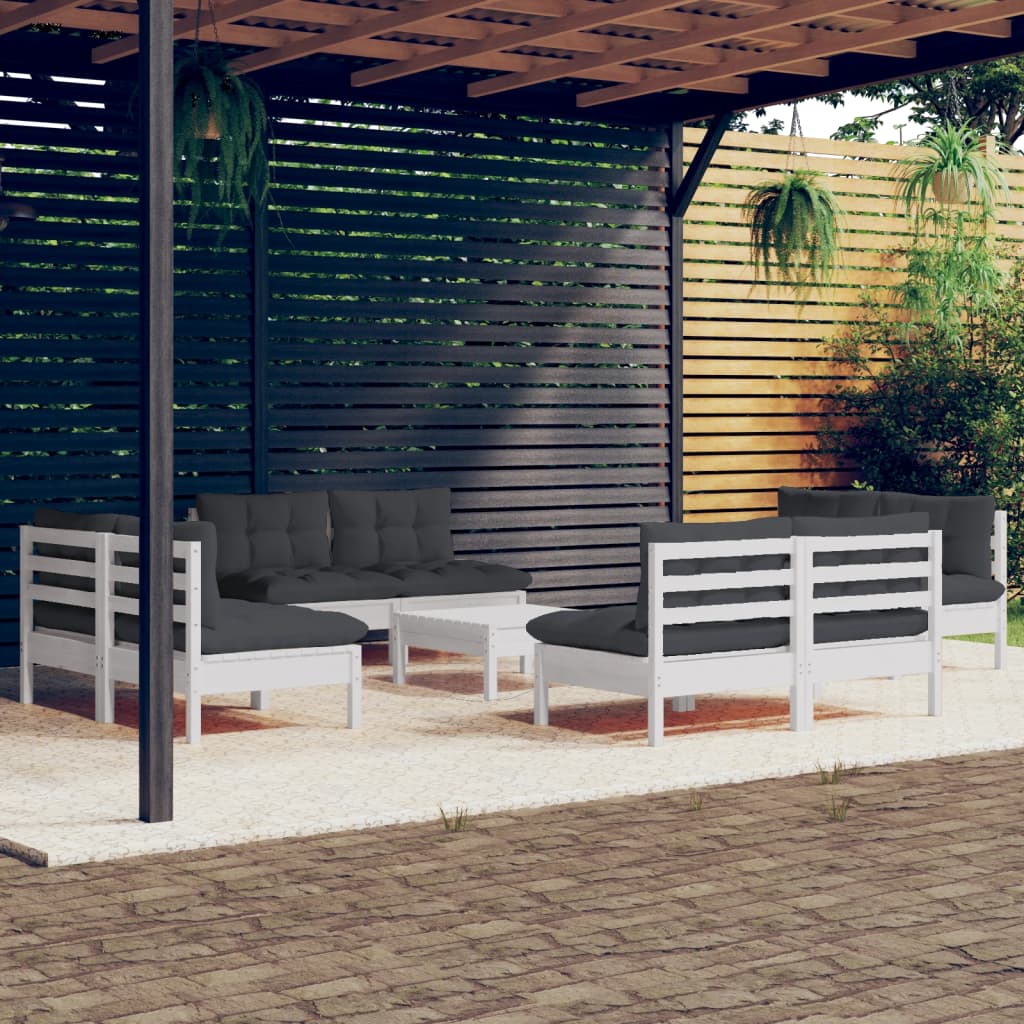 9-tlg. Garten-Lounge-Set mit Anthrazit Kissen Kiefernholz