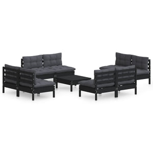 9-tlg. Garten-Lounge-Set mit Anthrazit Kissen Kiefernholz