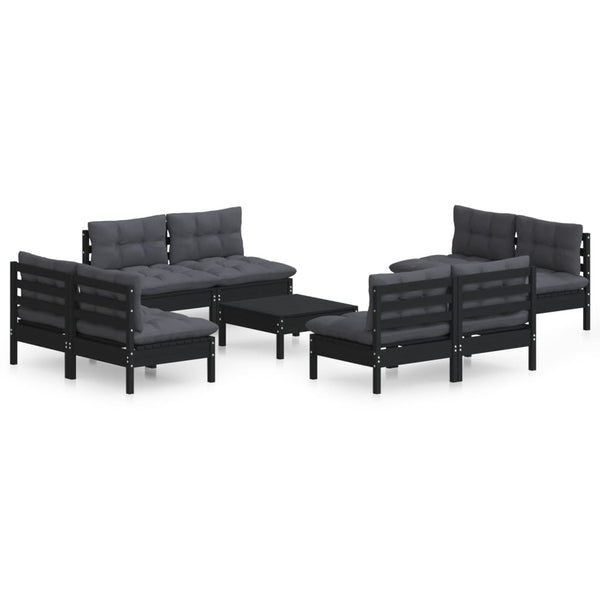 9-tlg. Garten-Lounge-Set mit Anthrazit Kissen Kiefernholz