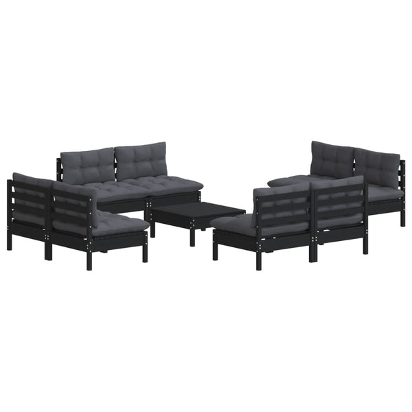 9-tlg. Garten-Lounge-Set mit Anthrazit Kissen Kiefernholz