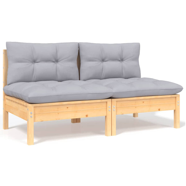 13-tlg. Garten-Lounge-Set mit Grauen Kissen Kiefernholz