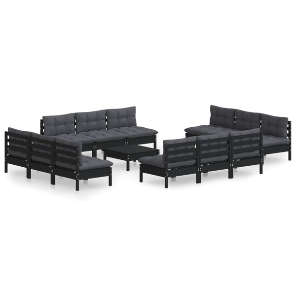 13-tlg. Garten-Lounge-Set mit Anthrazit Kissen Kiefernholz
