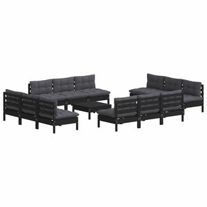 13-tlg. Garten-Lounge-Set mit Anthrazit Kissen Kiefernholz