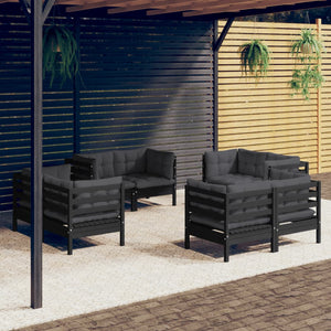 8-tlg. Garten-Lounge-Set mit Anthrazit Kissen Kiefernholz