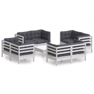 9-tlg. Garten-Lounge-Set mit Anthrazit Kissen Kiefernholz