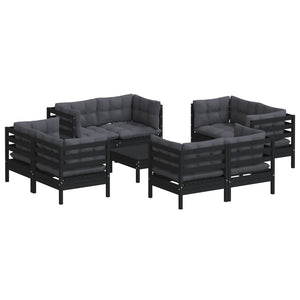 9-tlg. Garten-Lounge-Set mit Anthrazit Kissen Kiefernholz