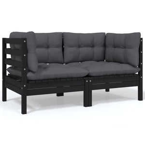 9-tlg. Garten-Lounge-Set mit Anthrazit Kissen Kiefernholz