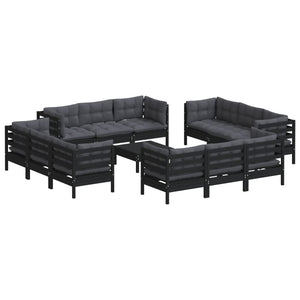 13-tlg. Garten-Lounge-Set mit Anthrazit Kissen Kiefernholz