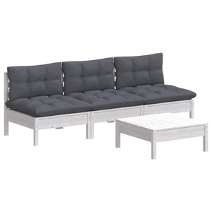 4-tlg. Garten-Lounge-Set mit Anthrazit Kissen Kiefernholz