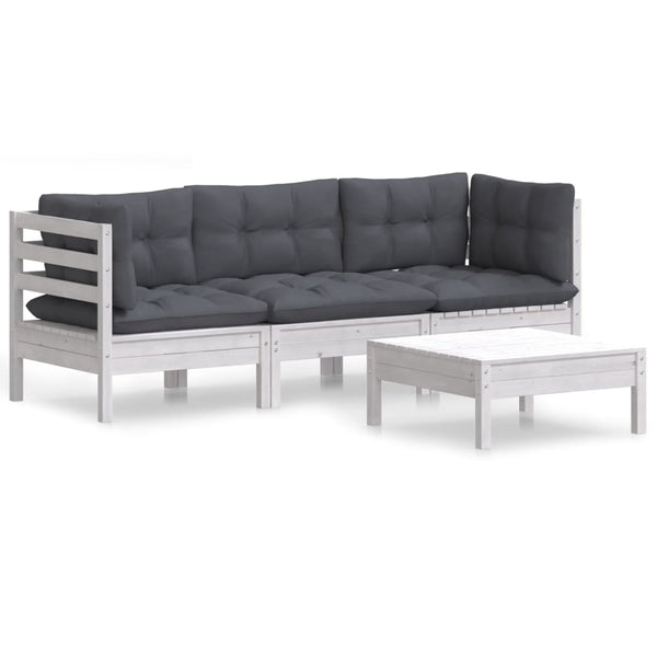 4-tlg. Garten-Lounge-Set mit Anthrazit Kissen Kiefernholz