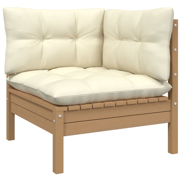 4-tlg. Garten-Lounge-Set mit Creme Kissen Kiefernholz