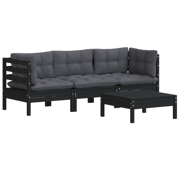 4-tlg. Garten-Lounge-Set mit Anthrazit Kissen Kiefernholz