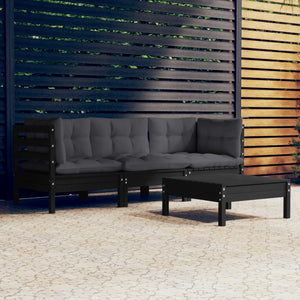 4-tlg. Garten-Lounge-Set mit Anthrazit Kissen Kiefernholz