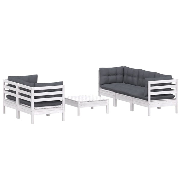 6-tlg. Garten-Lounge-Set mit Anthrazit Kissen Kiefernholz