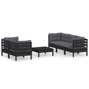 6-tlg. Garten-Lounge-Set mit Anthrazit Kissen Kiefernholz