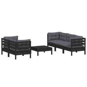 6-tlg. Garten-Lounge-Set mit Anthrazit Kissen Kiefernholz