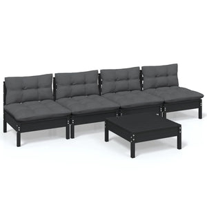 5-tlg. Garten-Lounge-Set mit Anthrazit Kissen Kiefernholz
