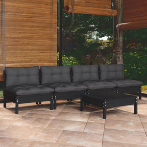 5-tlg. Garten-Lounge-Set mit Anthrazit Kissen Kiefernholz