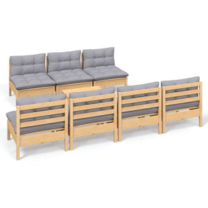 8-tlg. Garten-Lounge-Set mit Grauen Kissen Kiefernholz